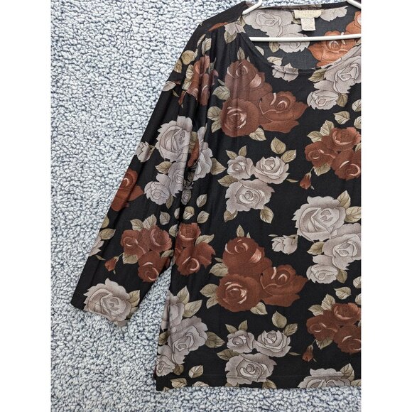 VTG Express Top Size M Boho 90s Dark Floral Fairy Grunge Relaxed Fit Goth Black - Picture 3 of 12